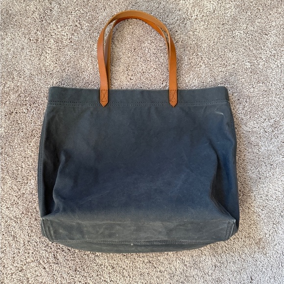 Madewell garment died Blue Canvas transport Tote with Tan Leather Handles - Picture 1 of 14
